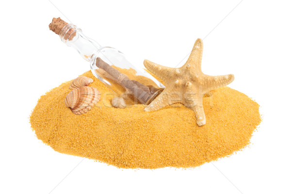 СОС сообщение бутылку желтый песок изолированный Сток-фото © Vitalina_Rybakova