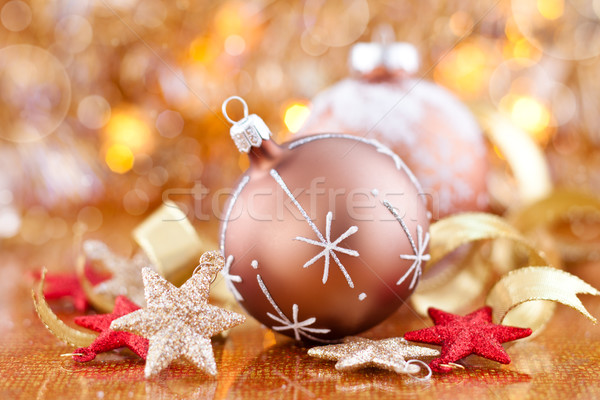 Stockfoto: Christmas · decoratie · sterren · gouden · bal · sneeuwvlok
