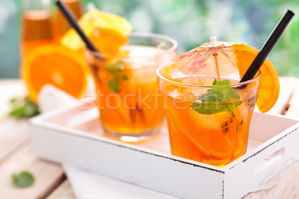Limonade sinaasappelen mint houten tafel water Stockfoto © Vitalina_Rybakova