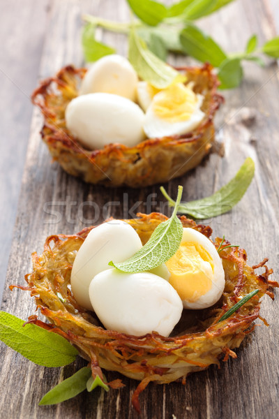 Főtt tojások sült krumpli zsálya rozmaring Stock fotó © Vitalina_Rybakova