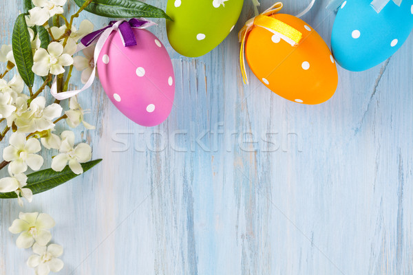Húsvéti tojások keret tavaszi virágok színes virág tavasz Stock fotó © Vitalina_Rybakova