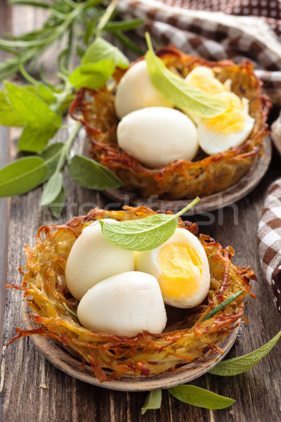 Gekookt eieren gebakken salie rosmarijn Stockfoto © Vitalina_Rybakova
