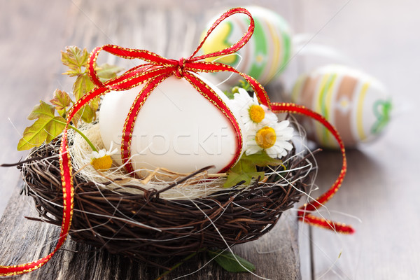 Zdjęcia stock: Easter · egg · gniazdo · biały · jaj · Wielkanoc