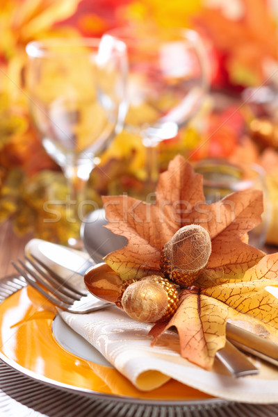 Dankzegging diner decoratie najaar plaats bladeren Stockfoto © Vitalina_Rybakova