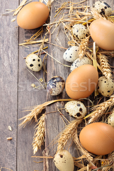 Vers eieren houten tafel voedsel achtergrond tabel Stockfoto © Vitalina_Rybakova