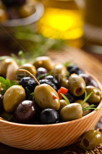 Gemarineerd olijven shot kruiden specerijen Stockfoto © Vitalina_Rybakova