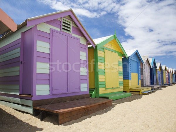 [[stock_photo]]: Plage · coloré · Melbourne · Australie · nuages · bois