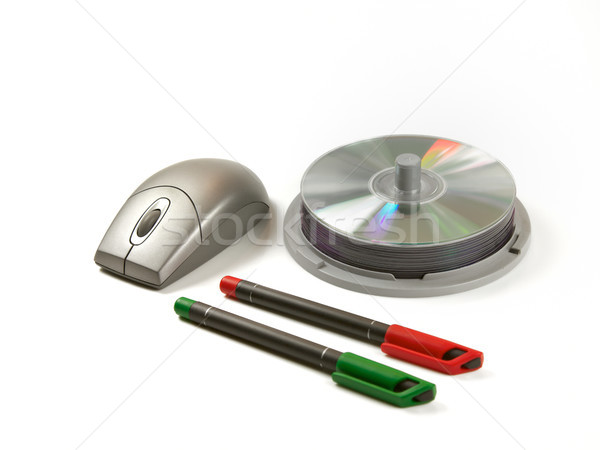 Kırtasiye genel cd kalem bilgisayar fare yalıtılmış Stok fotoğraf © Vividrange