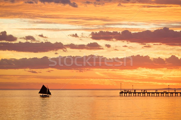 Foto stock: Belo · pôr · do · sol · porta · nuvens · paisagem · verão