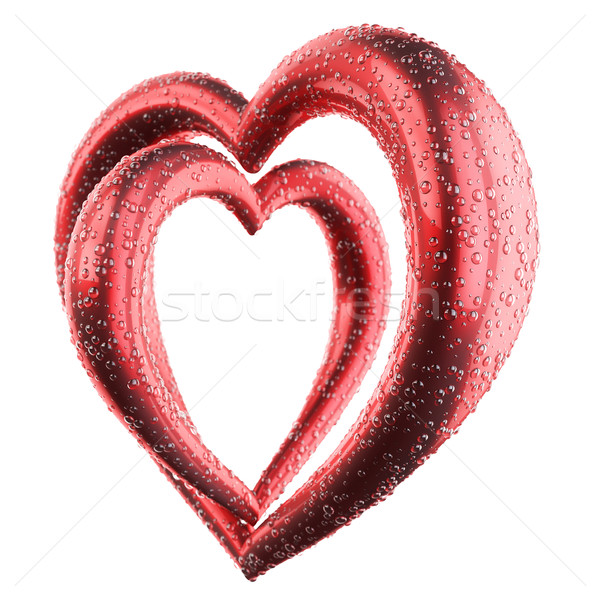два красный сердцах капли воды изолированный белый Сток-фото © vizarch