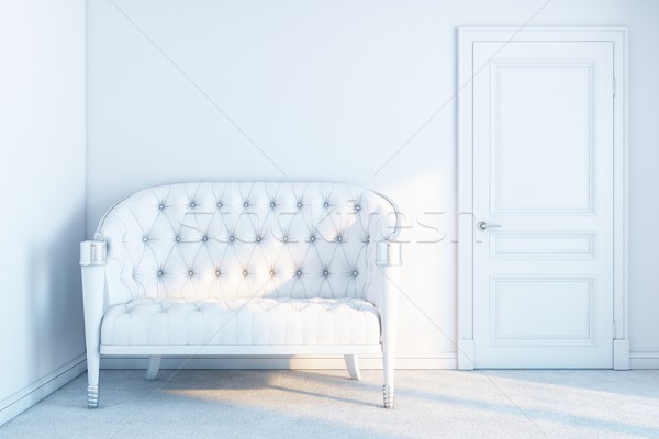 Beyaz deri kanepe boş oda güneş ışınları duvar Stok fotoğraf © vizarch