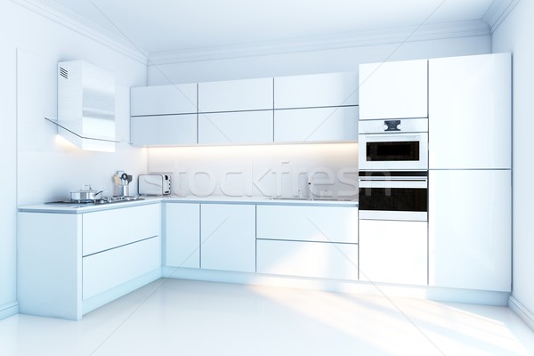Modern bucătărie nou alb interior familie Imagine de stoc © vizarch