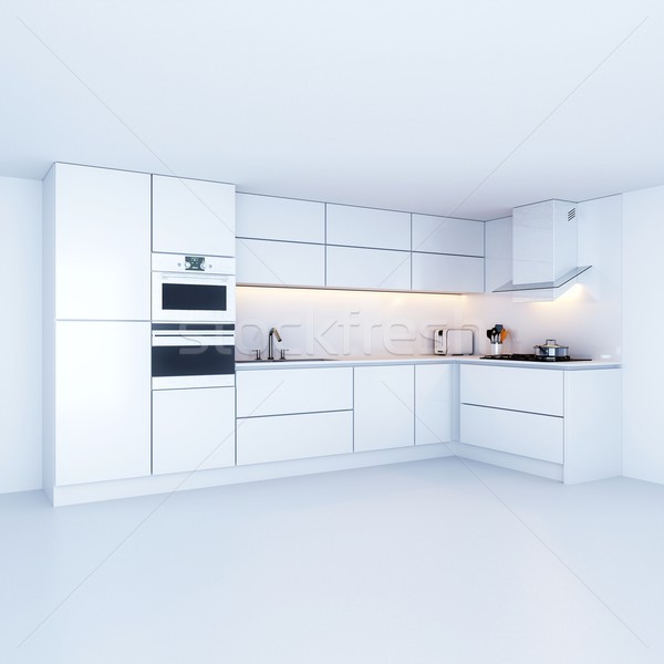 Foto stock: Moderna · cocina · nuevos · blanco · interior · familia