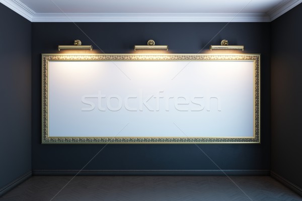 gallery interior with golden frame and lighters(black version) Stock photo © vizarch