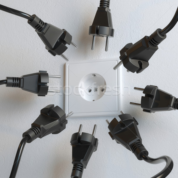 Many Black Electric Plugs are Fighting for Power from the Socket Stock photo © vizarch