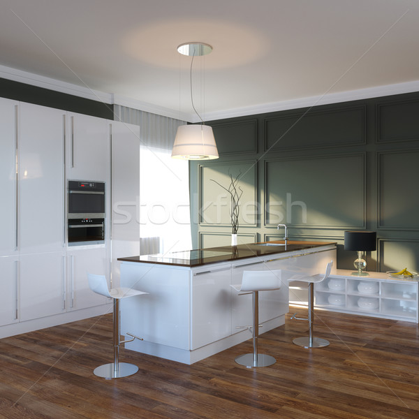 Luxuoso armário de cozinha mansão edifício madeira vidro Foto stock © vizarch