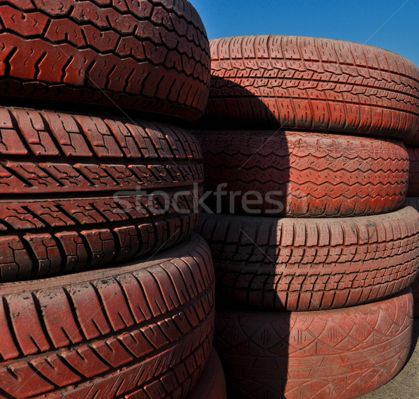 close up of racetrack fence of  red old tires Stock photo © vlaru