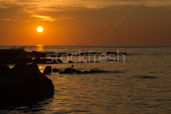 Stockfoto: Prachtig · zonsondergang · kust · hemel · natuur · zee