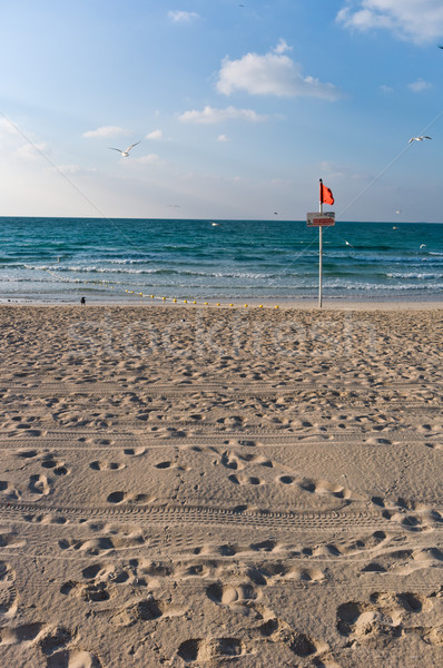 Spiaggia di sabbia impronte cielo blu nubi spiaggia sole Foto d'archivio © vlaru