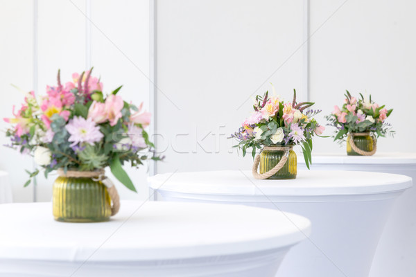 beautiful flower arrangement on white festive tables Stock photo © vlaru