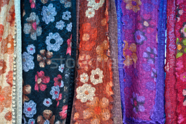 colorful patterned fabrics hanging in a row Stock photo © vlaru