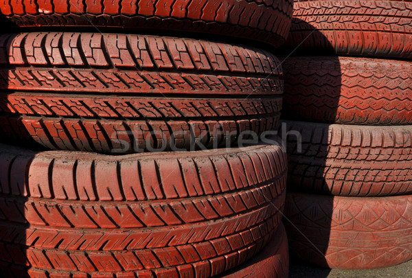 close up of racetrack fence of  red old tires Stock photo © vlaru