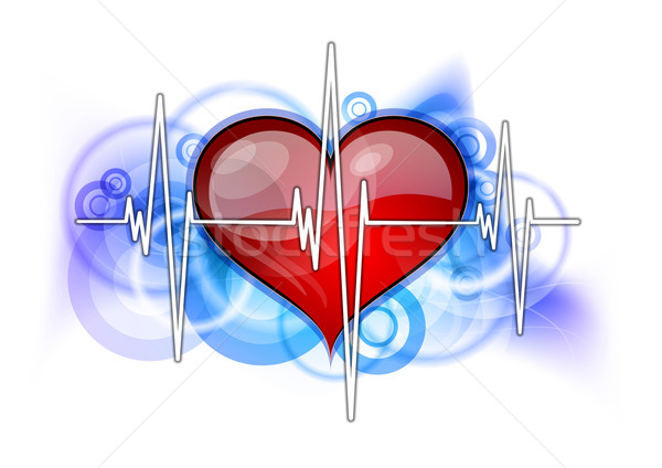 Foto stock: Rojo · corazón · blanco · cardiograma · tecnología · medicina