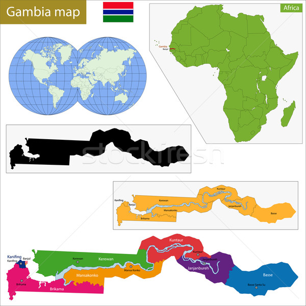 Gambia térkép adminisztratív köztársaság afrikai angol Stock fotó © Volina