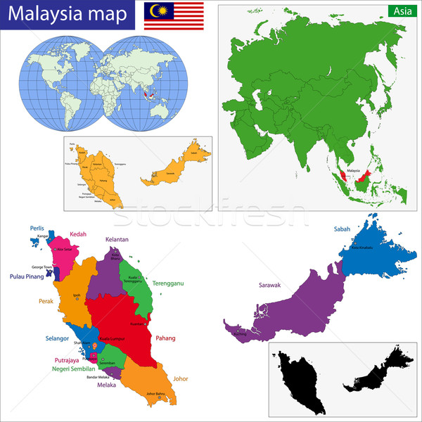 Hartă Malaezia colorat luminos culori oraş Imagine de stoc © Volina