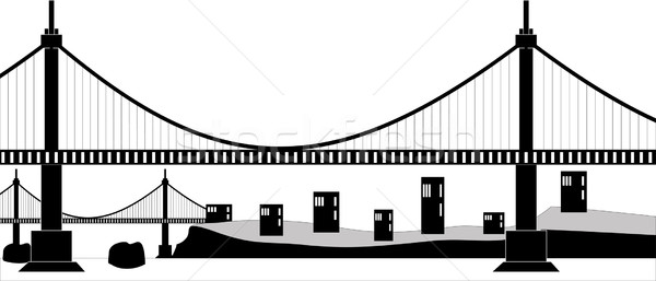 Suspension Kabel Brücke schwarz Silhouette Gebäude Stock foto © Volina