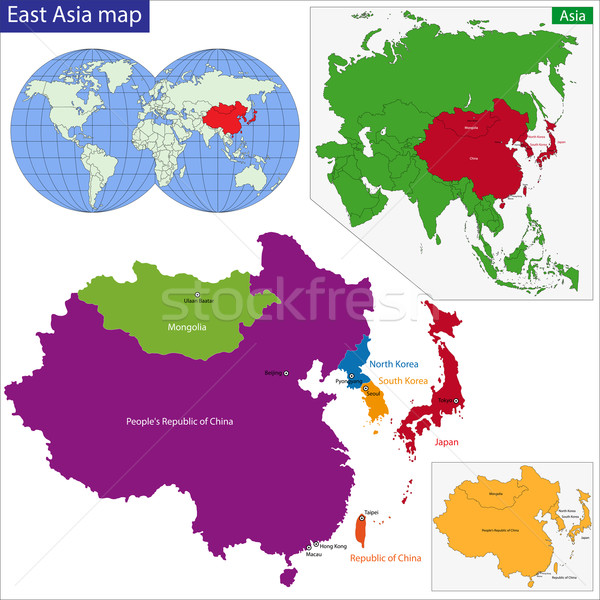 Oost asia kaart kleur stad achtergrond Stockfoto © Volina