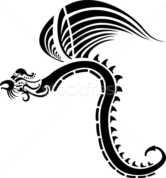 Drachen Silhouette schwarz weiß Macht Schlange Stock foto © Volina