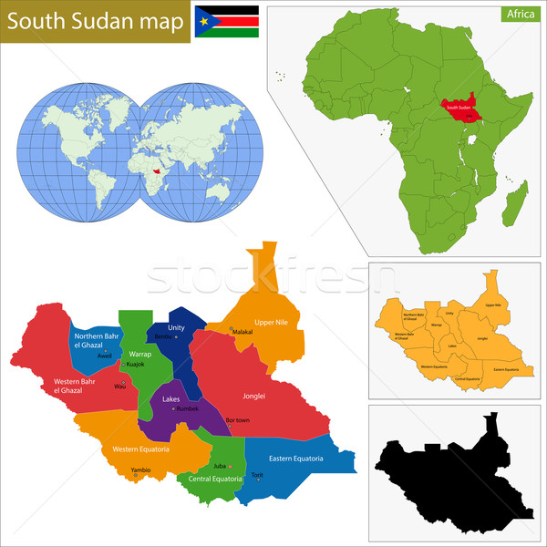 Foto d'archivio: Meridionale · Sudan · mappa · amministrativa · repubblica · città