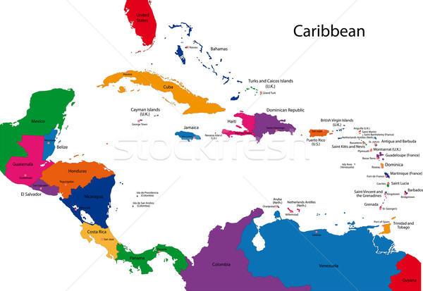 Karib térkép színes országok fővárosok szín Stock fotó © Volina