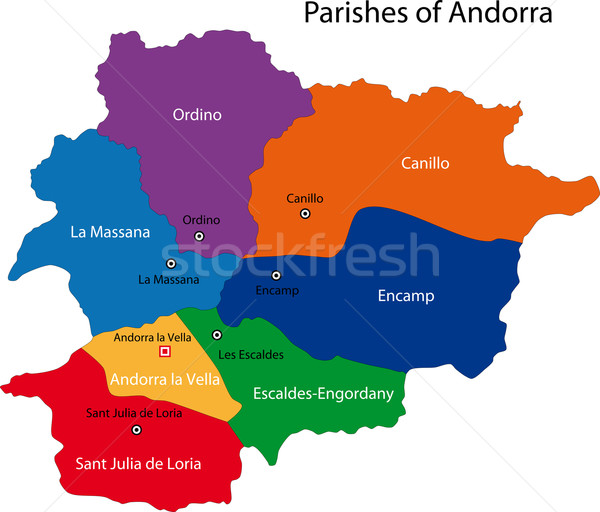 Foto stock: Andorra · mapa · administrativo · cidade · cor · traçar