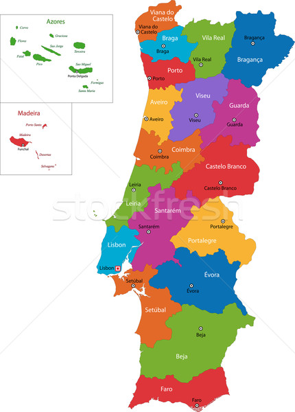 Portugal mapa administrativo ciudad silueta Europa Foto stock © Volina