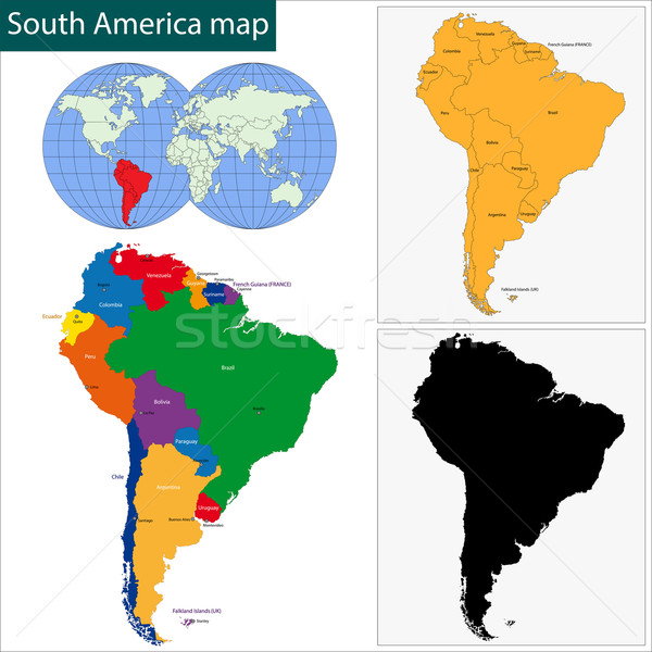 Südamerika Karte farbenreich Länder Hauptstädte Welt Stock foto © Volina