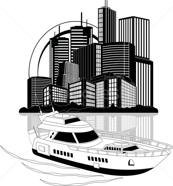 Luxury yacht and skyscrapers Stock photo © Volina