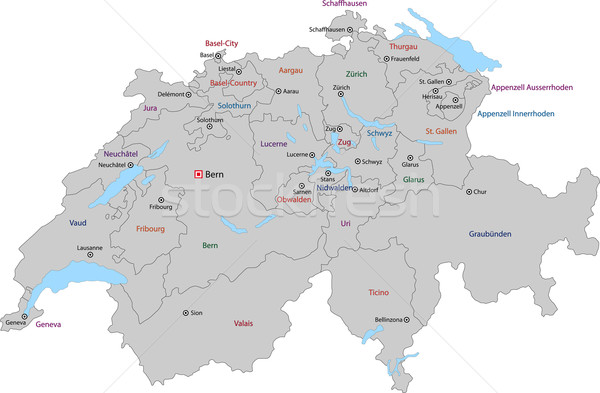 ストックフォト: グレー · スイス · 地図 · 行政の · 市 · 国