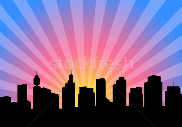 современных город иллюстрация силуэта Восход небе Сток-фото © Volina