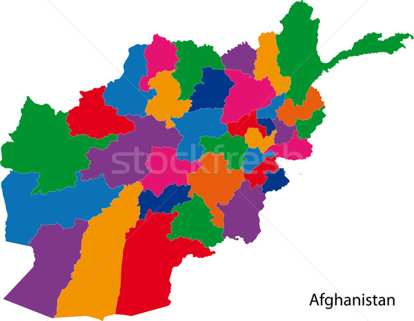 Stock foto: Farbenreich · Afghanistan · Karte · administrative · Stadt · Silhouette
