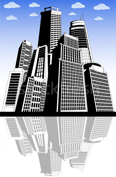Imagine de stoc: Modern · oraş · metropola · negru · alb · ilustrare · urbanism
