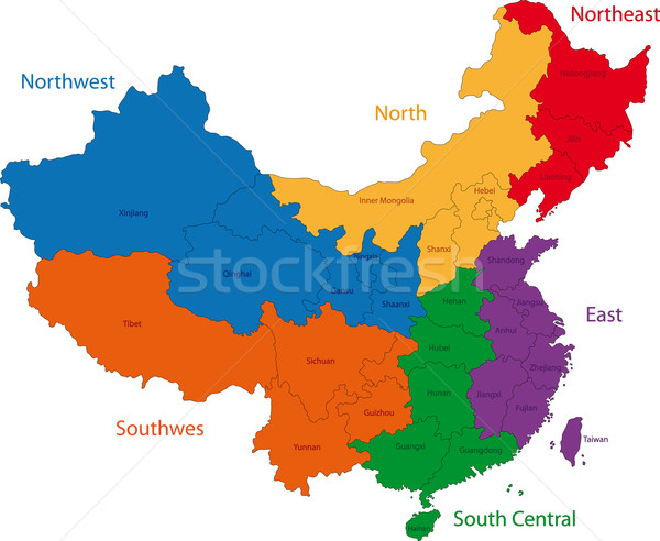 Colorato Cina mappa colore regioni mondo Foto d'archivio © Volina