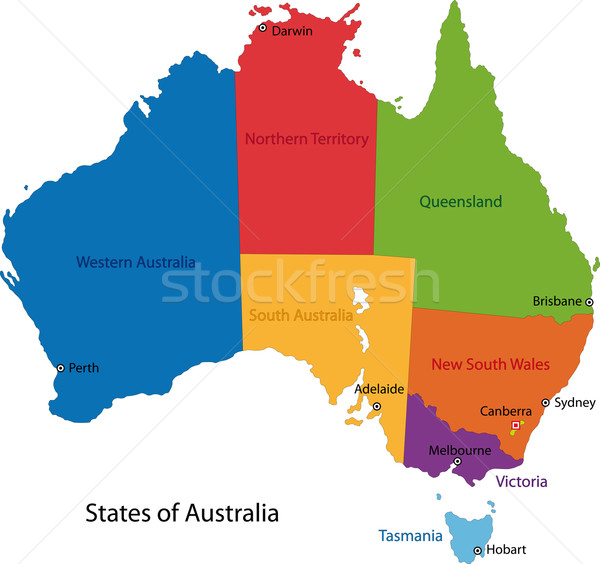 Australie carte coloré régions principale villes Photo stock © Volina