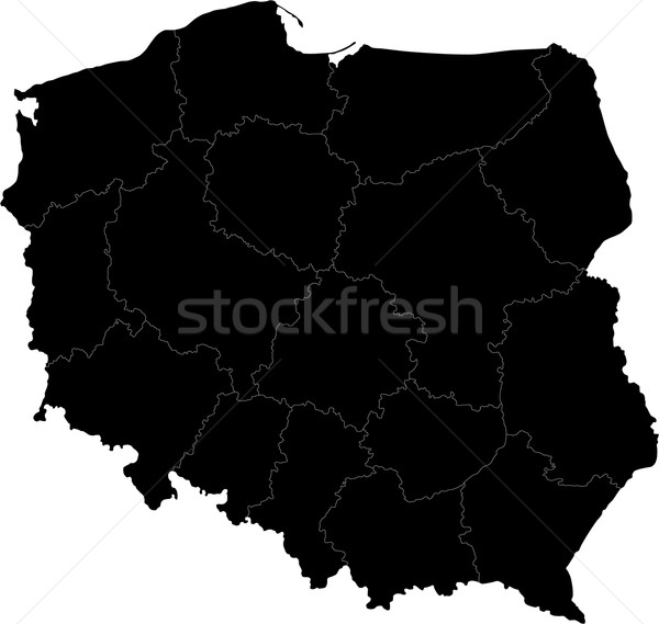 Schwarz Polen Karte administrative Republik Stadt Stock foto © Volina