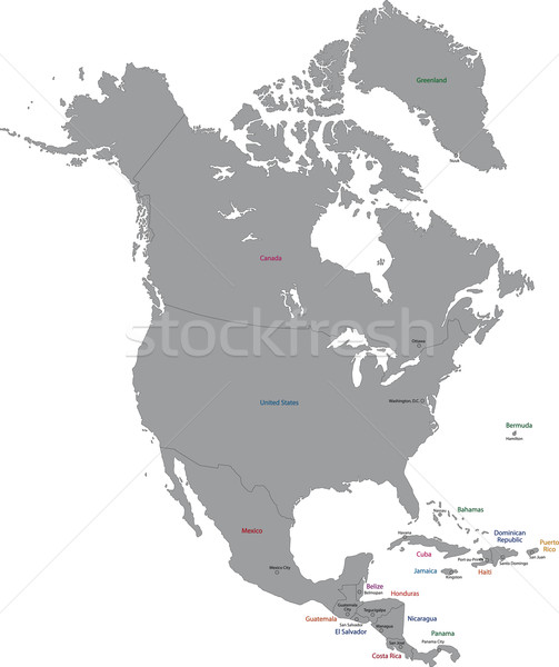 Szürke észak Amerika térkép országok fővárosok Stock fotó © Volina