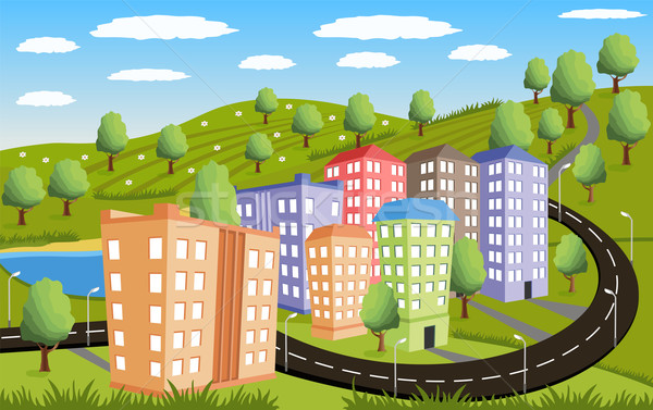 Rural landscape with small town Stock photo © Volina