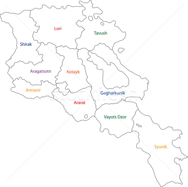 Kontur Armenien Karte administrative Stadt Silhouette Stock foto © Volina