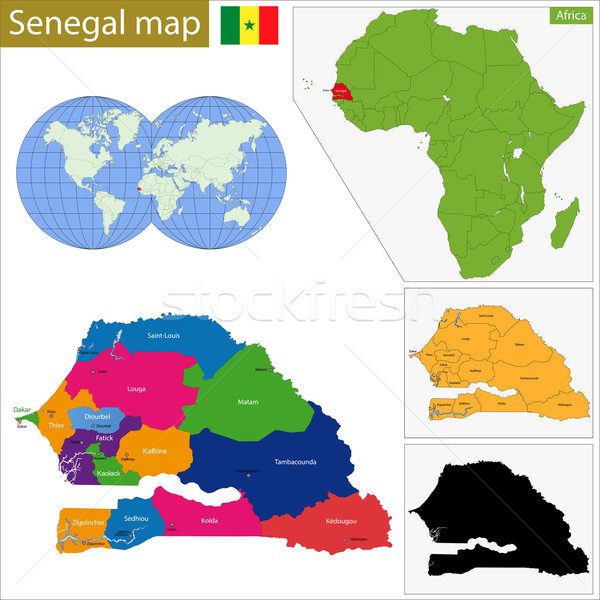 Senegal hartă administrativ republica african detaliu Imagine de stoc © Volina