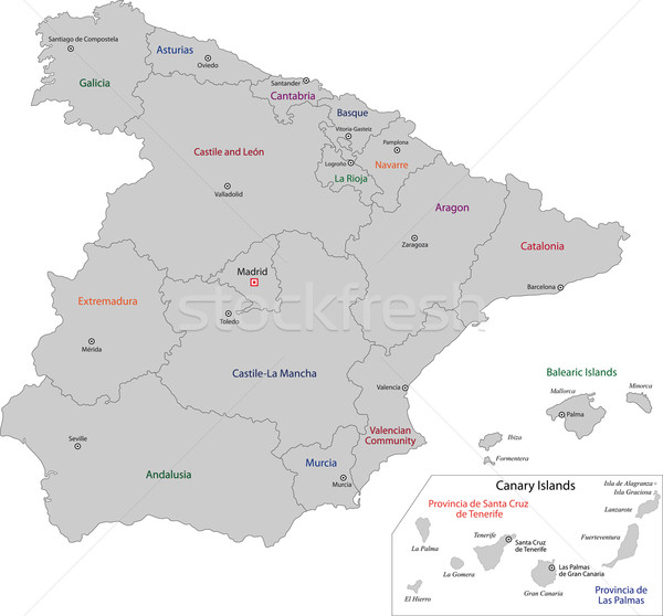 Grigio Spagna mappa amministrativa regno città Foto d'archivio © Volina